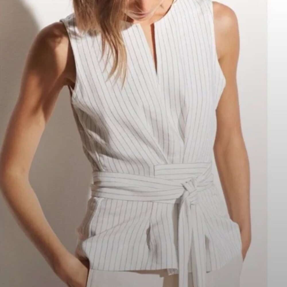 Vince Cream and Black Pinstripe Top